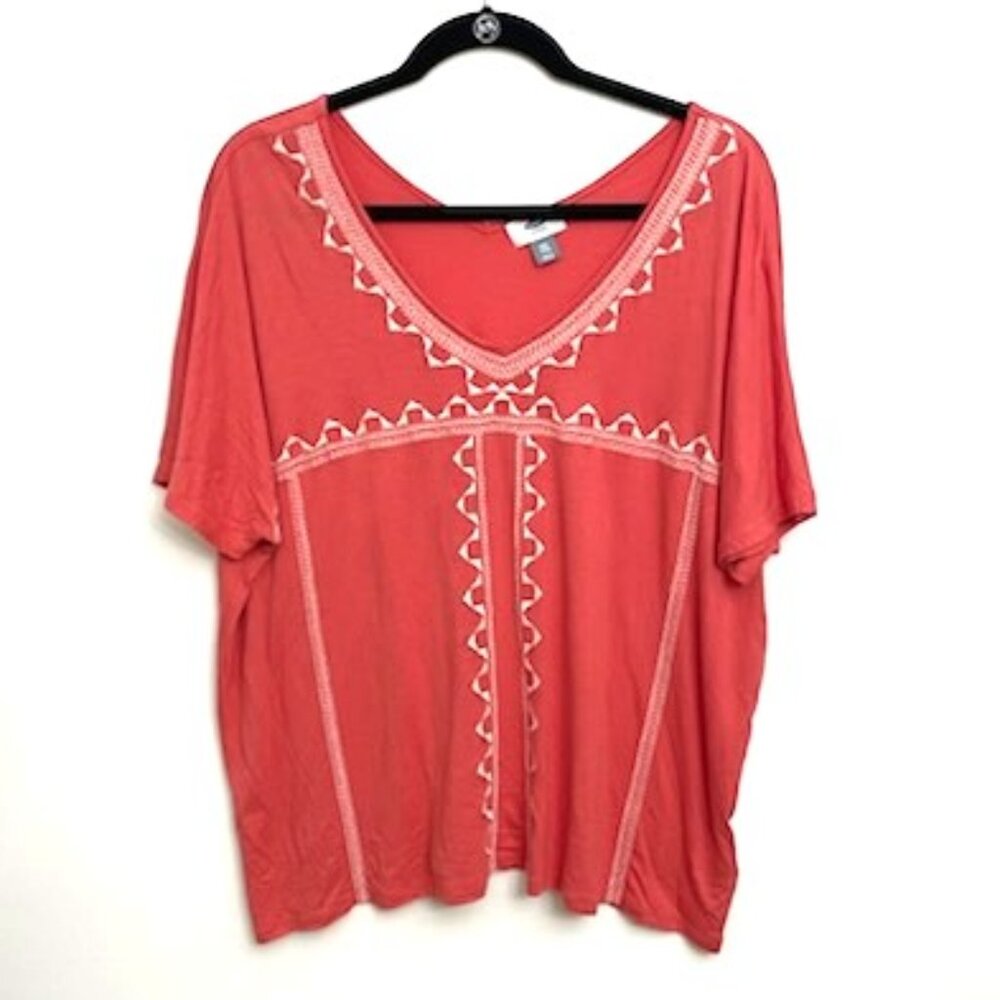 Old Navy S/S Top Women XXL Salmon Embroidered Boho Bohemian